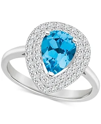 Rhodolite Garnet (1-1/10 ct. t.w.) & White Topaz (1/2 Teardrop Halo Ring Sterling Silver (Also Citrine, Blue Topaz, Amethyst, Perido