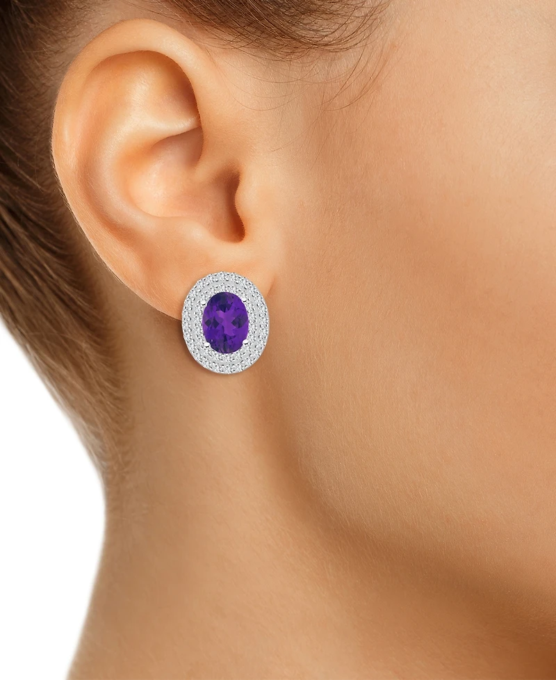 Rhodolite Garnet (3 ct. t.w.) & White Topaz (7/8 Oval Stud Earrings Sterling Silver (Also Citrine, Blue Topaz, Peridot, Amethyst)