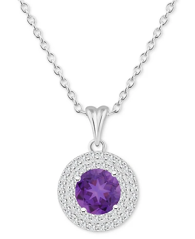 Rhodolite Garnet (1-5/8 ct. t.w.) & White Topaz (3/8 Halo 18" Pendant Necklace Sterling Silver (Also Citrine, Blue Topaz, Amethyst,