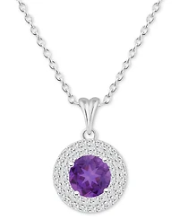 Rhodolite Garnet (1-5/8 ct. t.w.) & White Topaz (3/8 Halo 18" Pendant Necklace Sterling Silver (Also Citrine, Blue Topaz, Amethyst,
