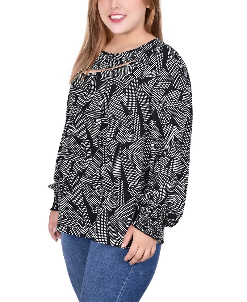Ny Collection Plus Size Long Sleeve Blouse With Neckline Cutout