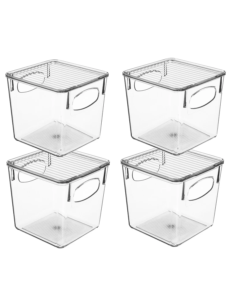 Sorbus Clear Plastic Container Bins W/ Lids (Small 4 Pack)