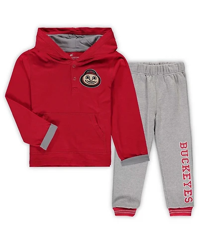 Toddler Scarlet, Heathered Gray Ohio State Buckeyes Poppies Hoodie and Sweatpants Set