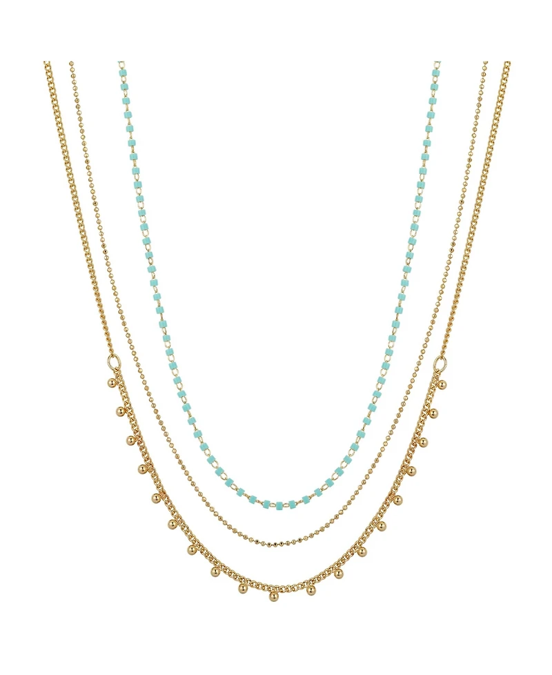 14K Gold Flash Plated 3-Pieces Layered Chain Necklace Set
