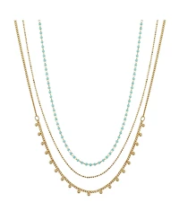 14K Gold Flash Plated 3-Pieces Layered Chain Necklace Set