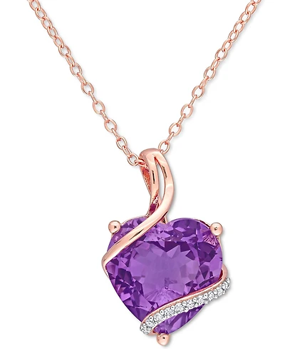 Amethyst (6-1/2 ct. t.w.) & Diamond (1/20 ct. t.w.) 18" Pendant Necklace in 18k Rose Gold-Plated Sterling Silver