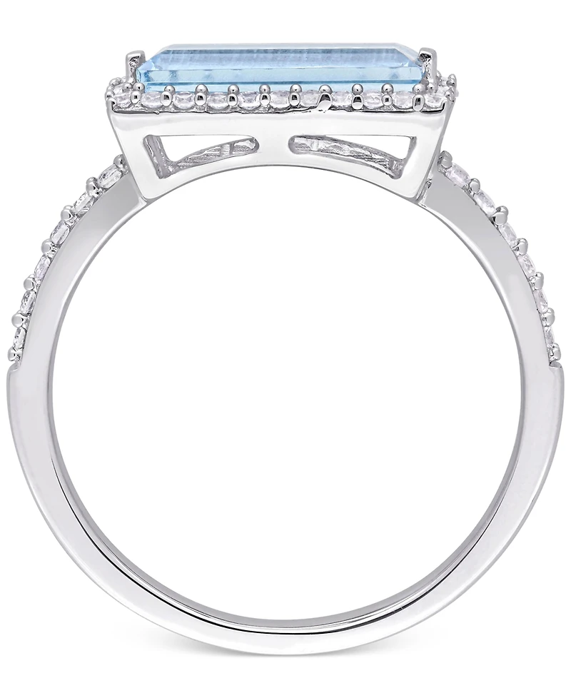 Blue Topaz (1-1/2 ct. t.w.) & White (1/3 Statement Ring Sterling Silver
