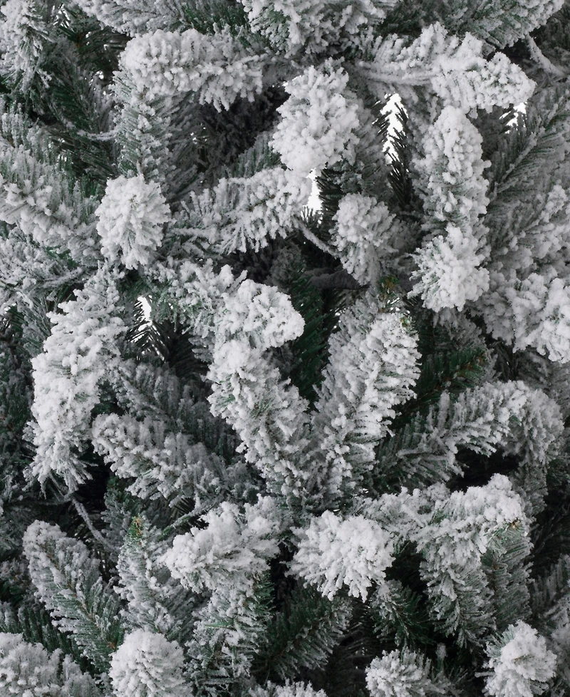 Glitzhome Pre-Lit Flocked Pencil Fir Artificial Christmas Tree with 600 Warm White Lights, 9'