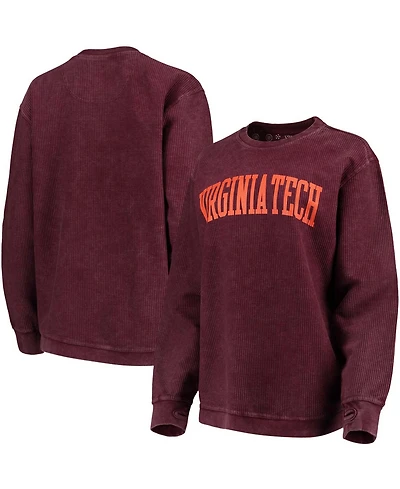Women's Maroon Virginia Tech Hokies Comfy Cord Vintage-Like Wash Basic Arch Pullover Sweatshirt