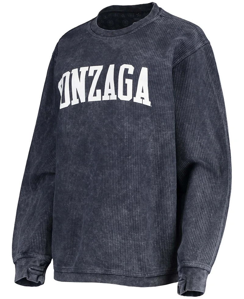 Women's Navy Gonzaga Bulldogs Comfy Cord Vintage-Like Wash Basic Arch Pullover Sweatshirt
