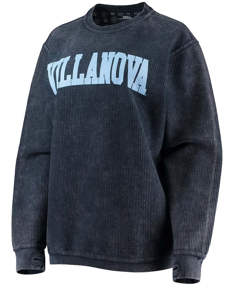 Women's Navy Villanova Wildcats Comfy Cord Vintage-Like Wash Basic Arch Pullover Sweatshirt