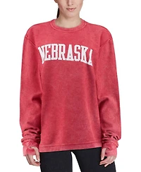 Women's Scarlet Nebraska Huskers Comfy Cord Vintage-Like Wash Basic Arch Pullover Sweatshirt