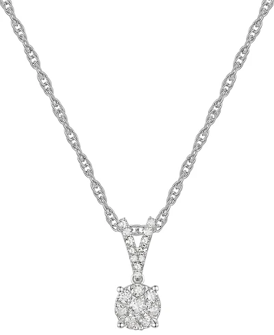 Diamond Cluster 18" Pendant Necklace (1/4 ct. t.w.) in 10k White Gold