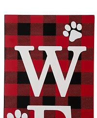 Glitzhome Wooden Plaid Pet " Welcome" Porch Sign, 42"