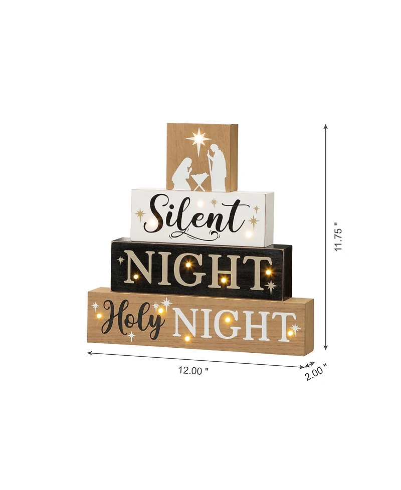 Glitzhome Lighted Wooden Nativity Block Sign, 12"