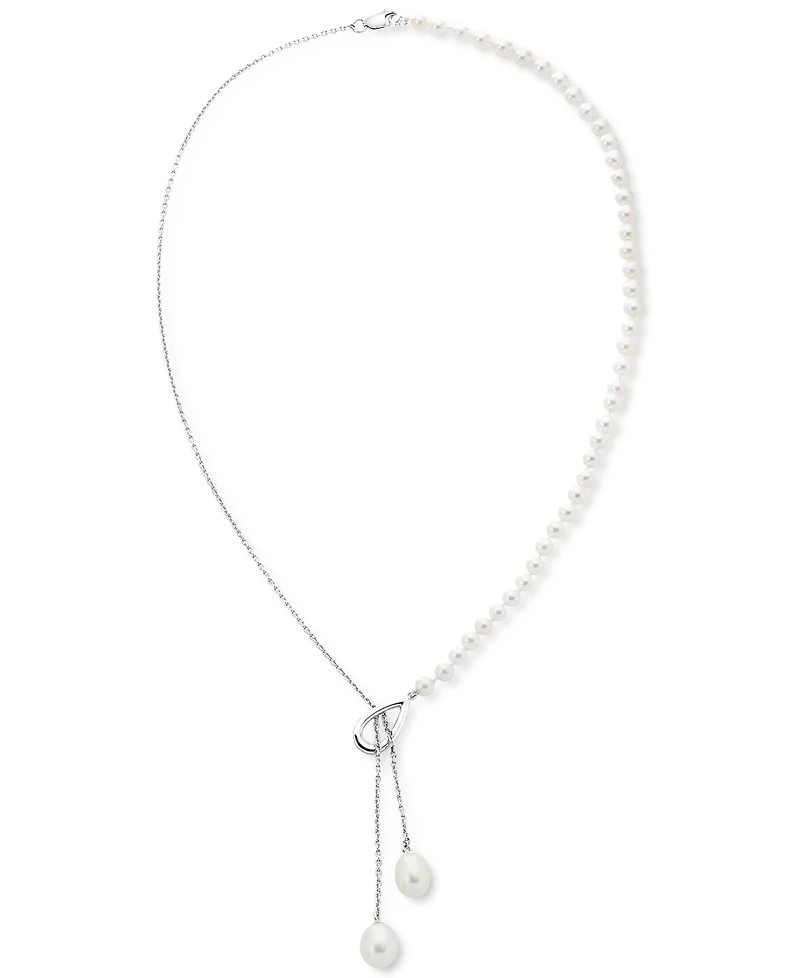 Cultured Freshwater Pearl (4-4-1/2mm & 7-7-1/2mm) 18" Lariat Necklace in Sterling Silver