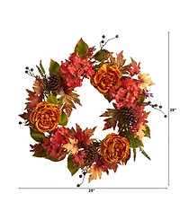 25" Fall Ranunculus, Hydrangea and Berries Autumn Artificial Wreath