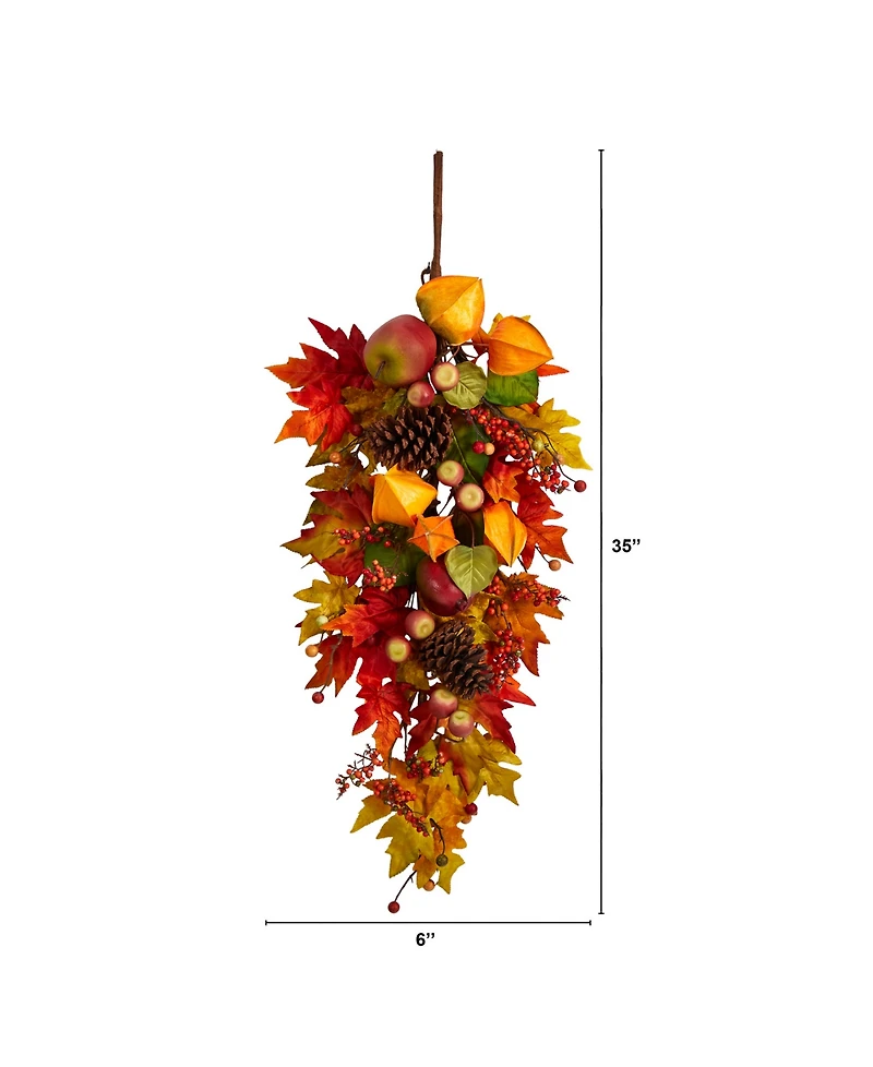 35" Autumn Maple Leaf and Berries Fall Teardrop