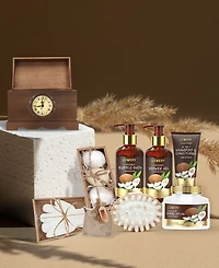 Lovery Vintage-like Clock Box Body Care Gift Set, Coconut Relaxing Home Spa Set, 13 Piece
