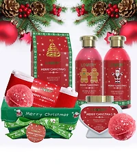 Lovery Strawberry Sandalwood Christmas Gift Set, Bath and Body Care Gift Package, 8 Piece