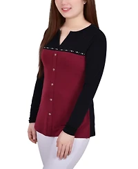 Women's Studded Color Blocked Split Neck Top