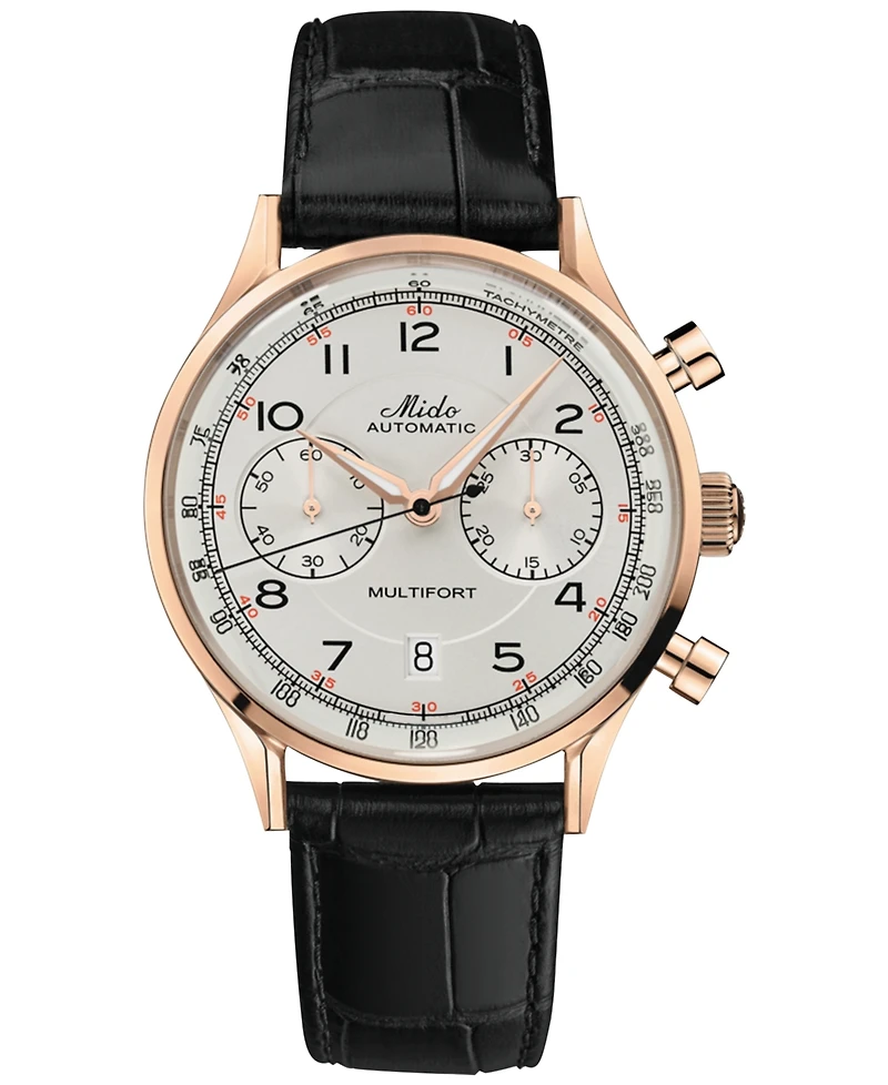 Mido Men's Swiss Automatic Chronograph Multifort Black Leather Strap Watch 42mm