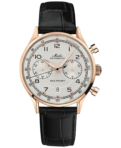 Mido Men's Swiss Automatic Chronograph Multifort Black Leather Strap Watch 42mm
