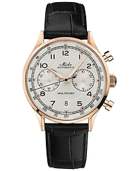 Mido Men's Swiss Automatic Chronograph Multifort Black Leather Strap Watch 42mm