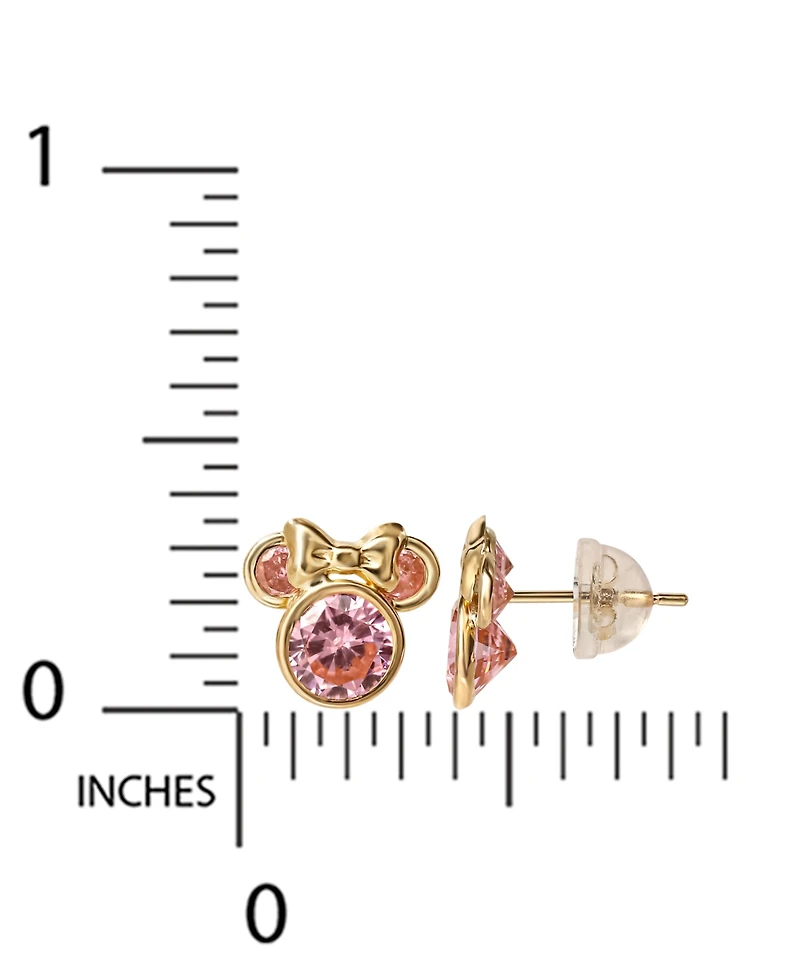 Disney Pink Cubic Zirconia Minnie Mouse Stud Earrings in 14k Gold