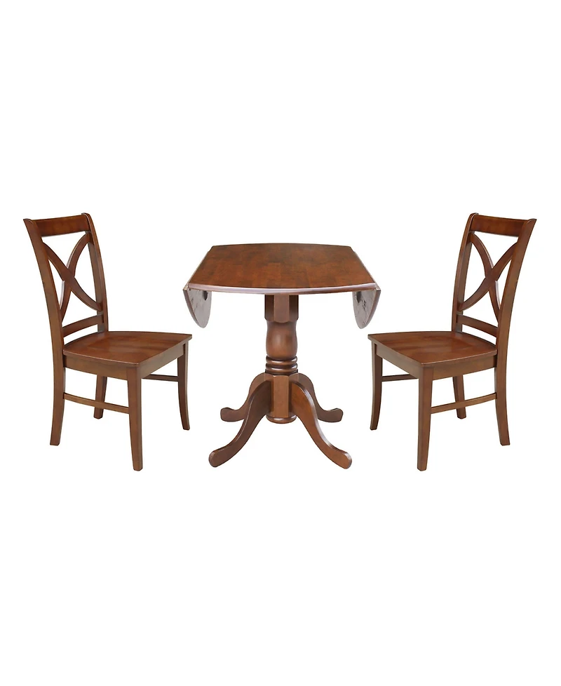 42" Dual Drop Leaf Table with 2 Cross Back Dining Chairs - 3 Piece Dining Set