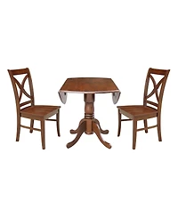 42" Dual Drop Leaf Table with 2 Cross Back Dining Chairs - 3 Piece Dining Set