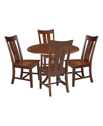 42" Dual Drop Leaf Table with 4 Splat Back Dining Chairs - 5 Piece Dining Set