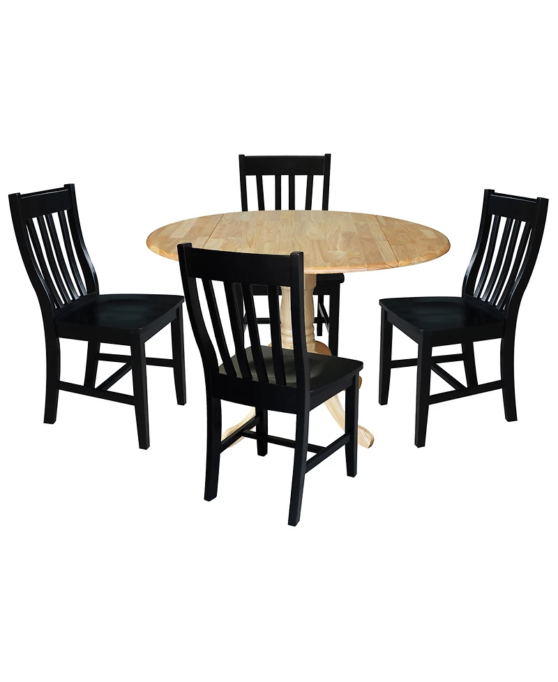 42" Dual Drop Leaf Table with 4 Slat Back Dining Chairs - 5 Piece Dining Set