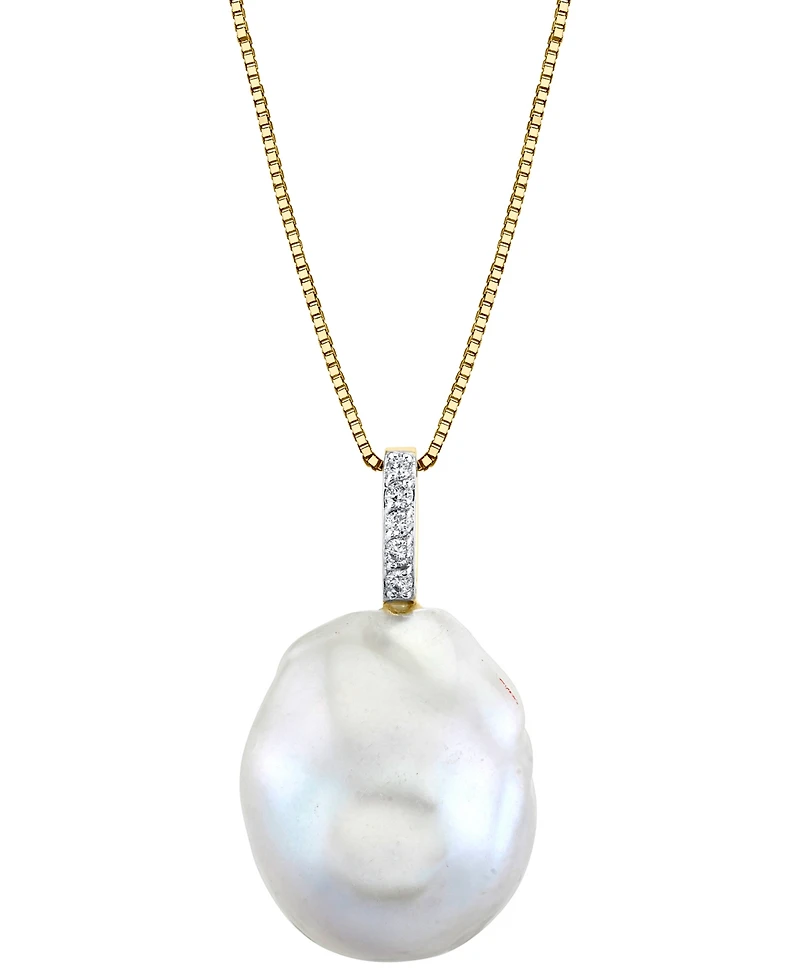 Cultured Freshwater Baroque Pearl (13mm) & Diamond Accent 18" Pendant Necklace in 14k Gold