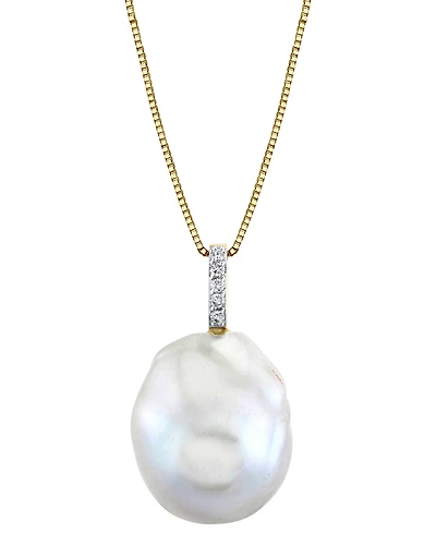 Cultured Freshwater Baroque Pearl (13mm) & Diamond Accent 18" Pendant Necklace in 14k Gold
