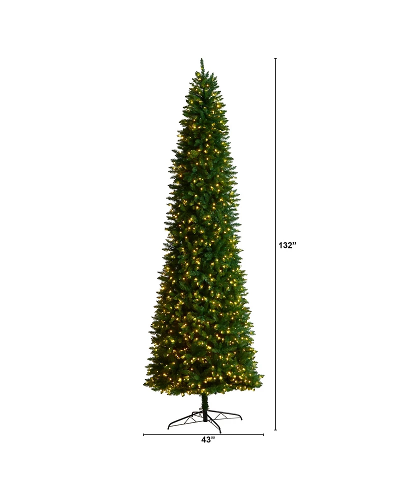 Slim Mountain Pine Artificial Christmas Tree with 950 Clear Led Lights and 2836 Bendable Branches, 11'