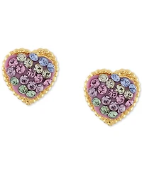 Children's Crystal Heart Stud Earrings 14k Gold
