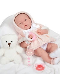 Jc Toys La Newborn 15" Real Girl Baby Doll with Teddy Bear Set, 9 Pieces