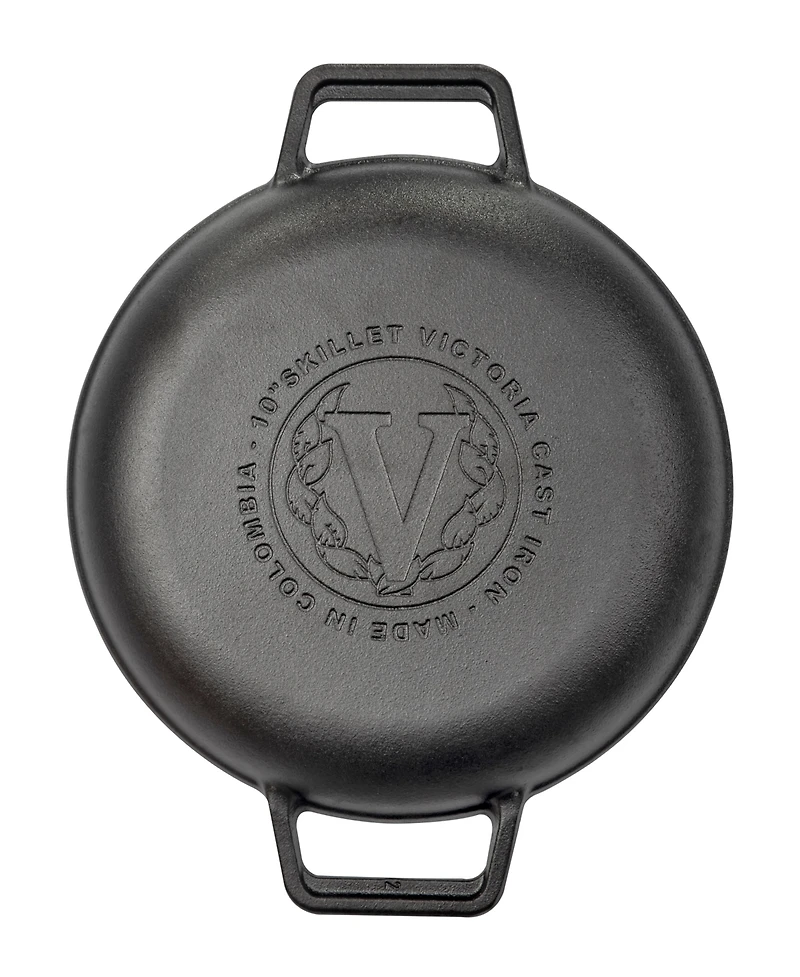 Victoria 10" Round Skillet with Double Loop Handles, Seasoned