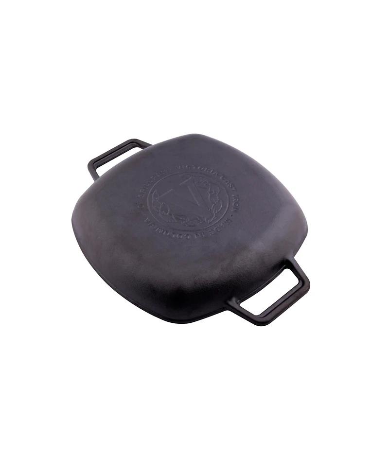 Victoria 10in Square Grill Pan with Double Loop Handles, Seasoned