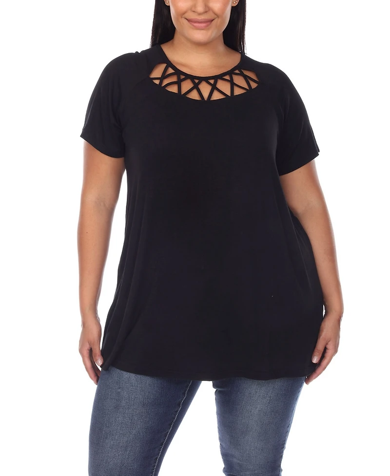 White Mark Plus Crisscross Cutout Short Sleeve Top