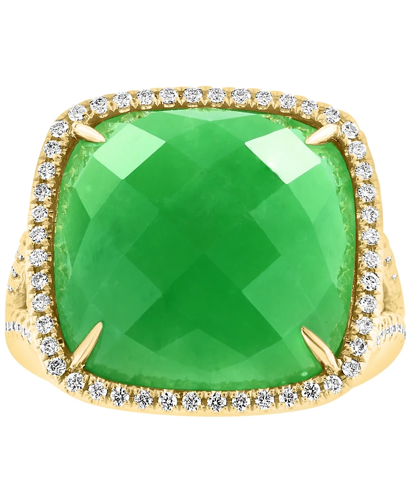 Effy Dyed Green Jade & Diamond (1/3 ct. t.w.) Halo Statement Ring in 14k Gold
