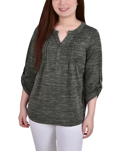 Ny Collection Petite 3/4 Roll Tab Sleeve Pintuck Top