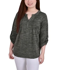 Ny Collection Petite 3/4 Roll Tab Sleeve Pintuck Top