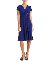 R&M Richards Short-Sleeve Faux-Wrap Dress