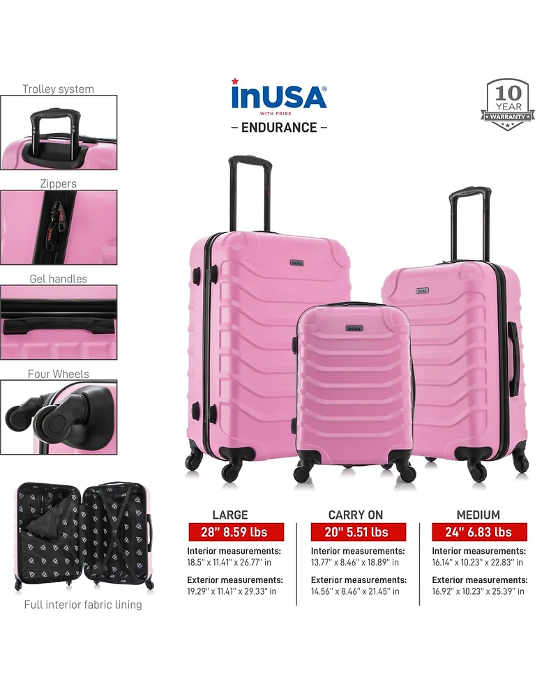 InUSA Endurance Lightweight Hardside Spinner Luggage Set, 3 piece