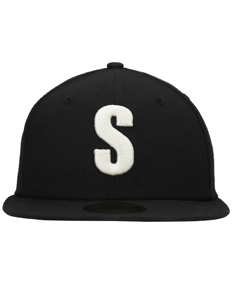 Men's New Era Black Seattle Mariners Cooperstown Collection Turn Back The Clock Steelheads 59FIFTY Fitted Hat