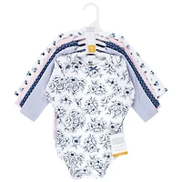 Hudson Baby Baby Girls Hudson Cotton Long-Sleeve Bodysuits, Blue Toile 5-Pack, 18-24 Months
