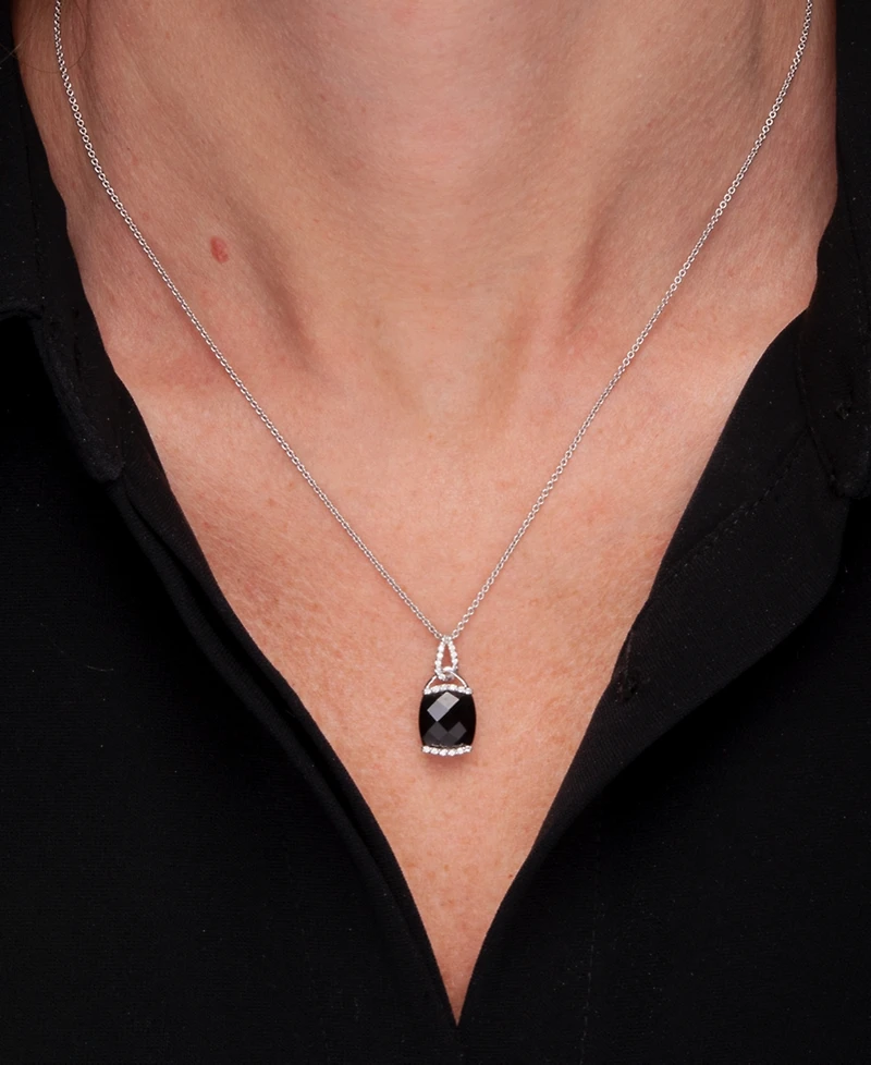 2-Pc. Set Onyx & Diamond (1/10 ct. tw.) Pendant Necklace & Matching Stud Earrings in Sterling Silver