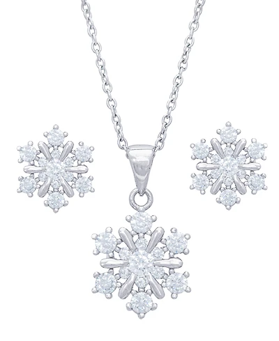 Silver Plated Cubic Zirconia Snowflake Earrings and Pendant Necklace Set